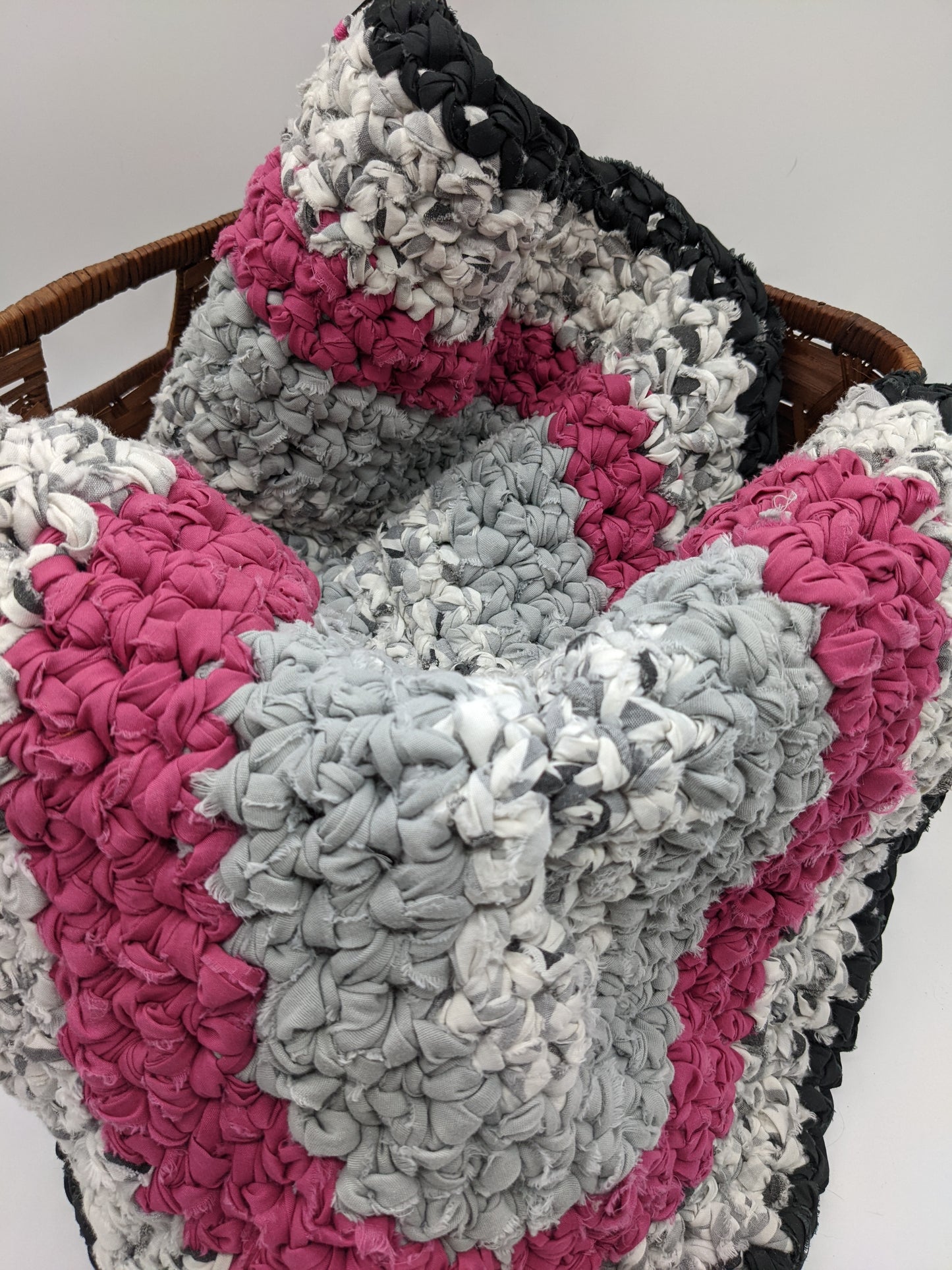 Dark Rose and Gray Hand Crocheted Rug
